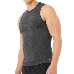 New Alo Yoga Amplify Seamless Performance Tank Top - Black Heather - Medium
